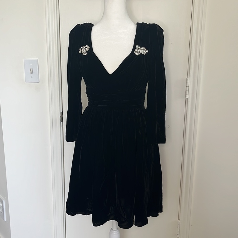 NWT The Kooples Paris Short Black Velvet Dress, Size 1!